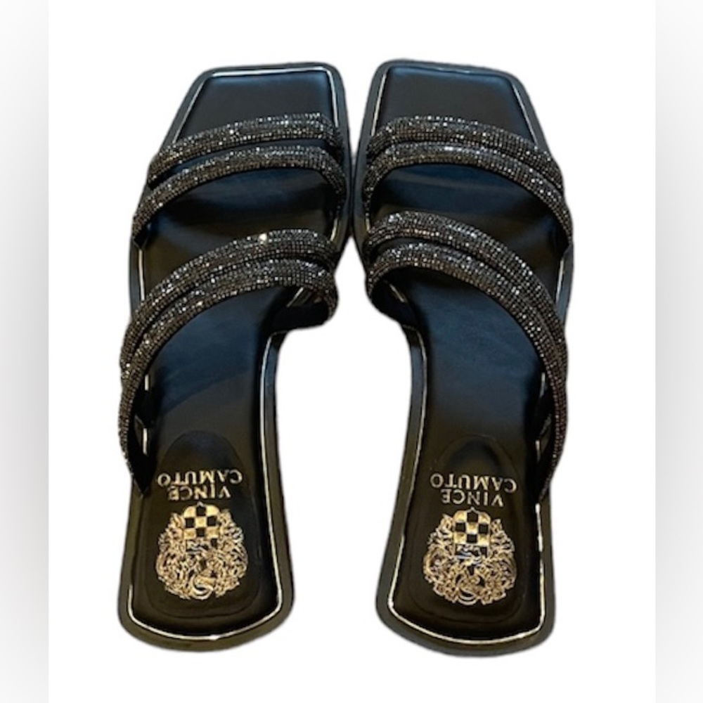 NWOT Women’s Vince Camuto Peomi Crystal Strap Black Sandal Slide - Size 8.5